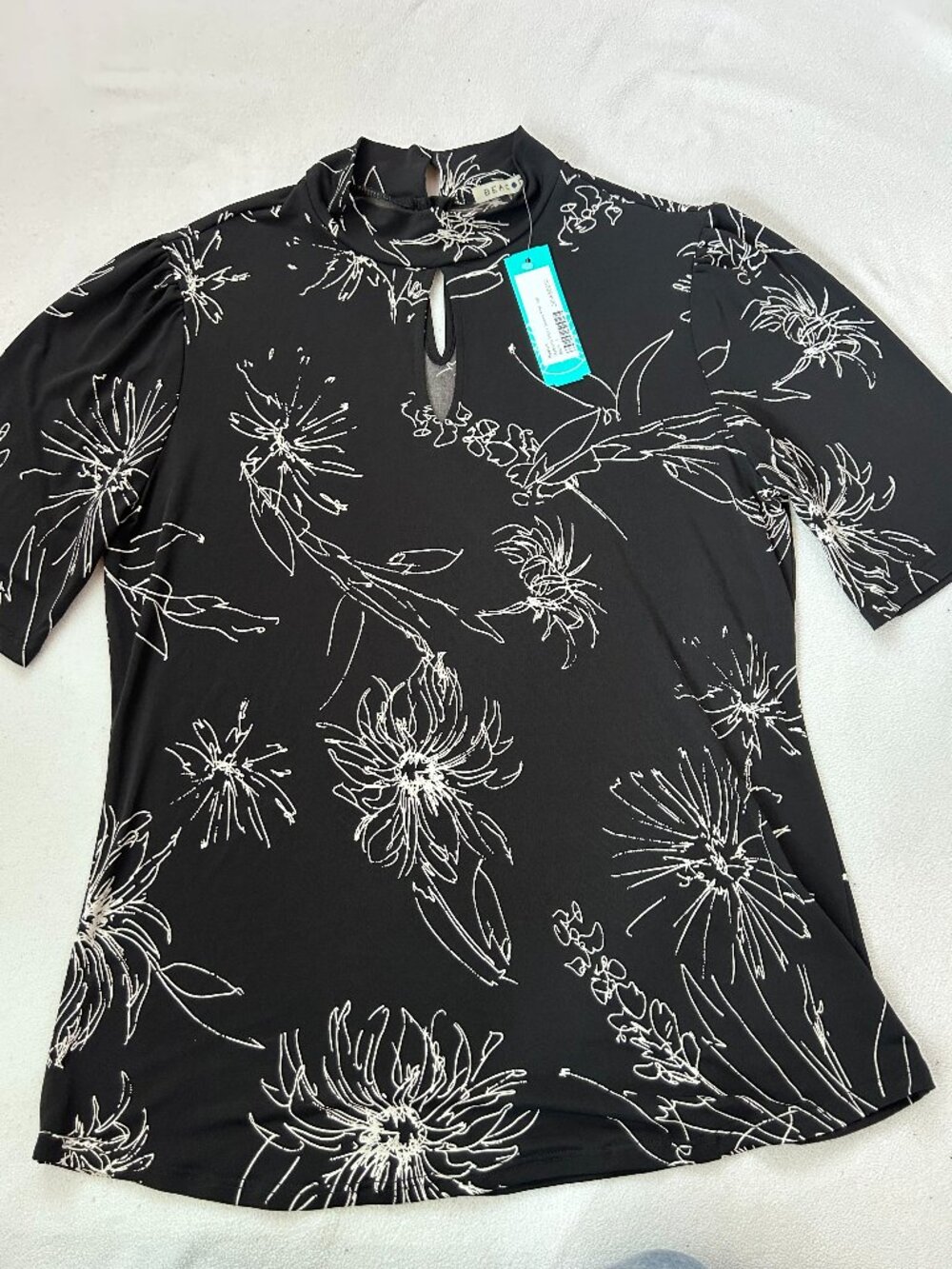 BEACH Women's Floral Mock Neck Blouse | Size Large